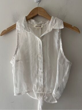 French Kiss Adorable White Tie Sleeveless Top Slightly Sheer
